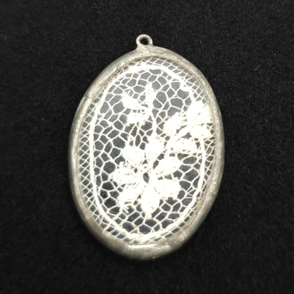 Vintage Floral Lace Pendant Doily Glass Frame Cottagecore Victoria Style